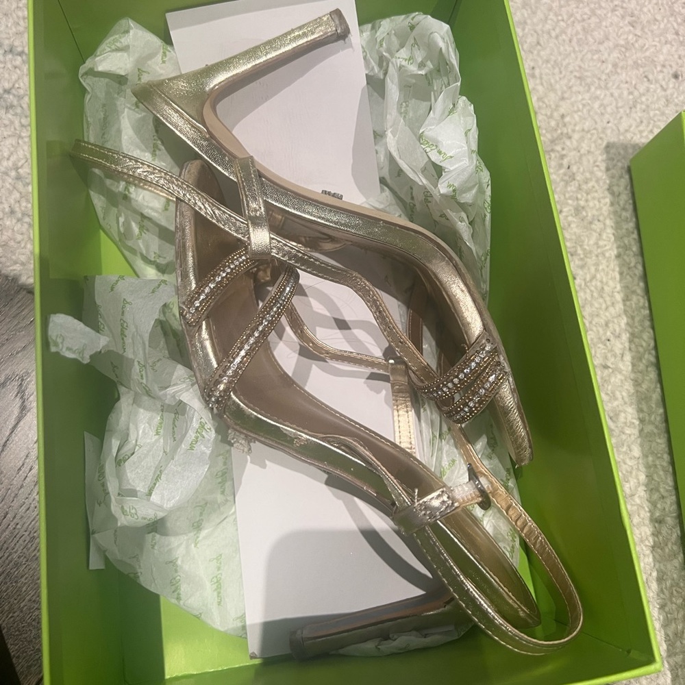 Sam Edelman Gold Heels with Silver Detail